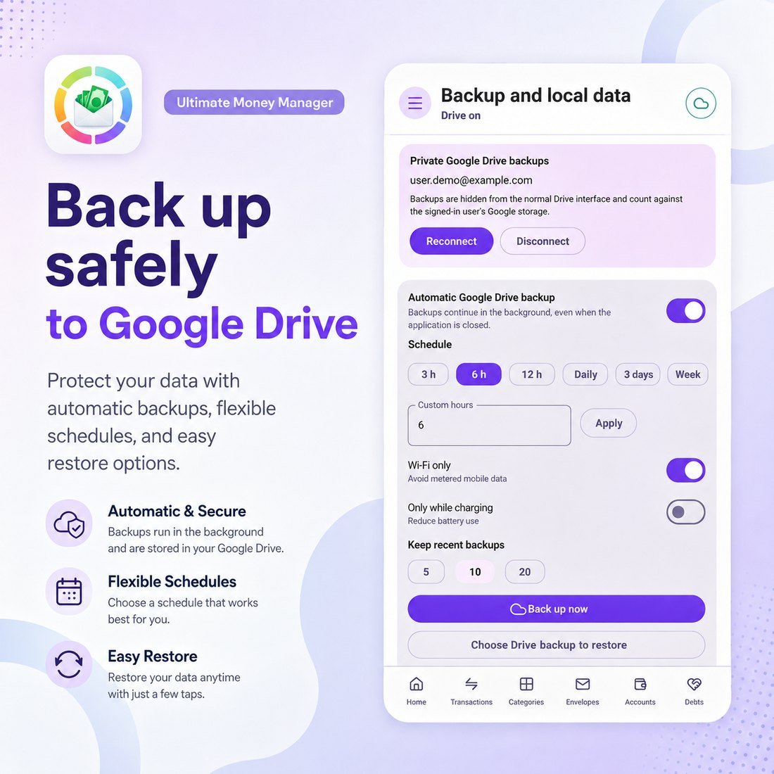 Back up safely to Google Drive promo