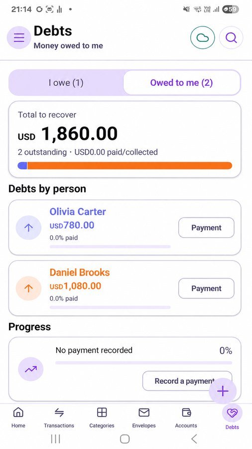 Debts screen