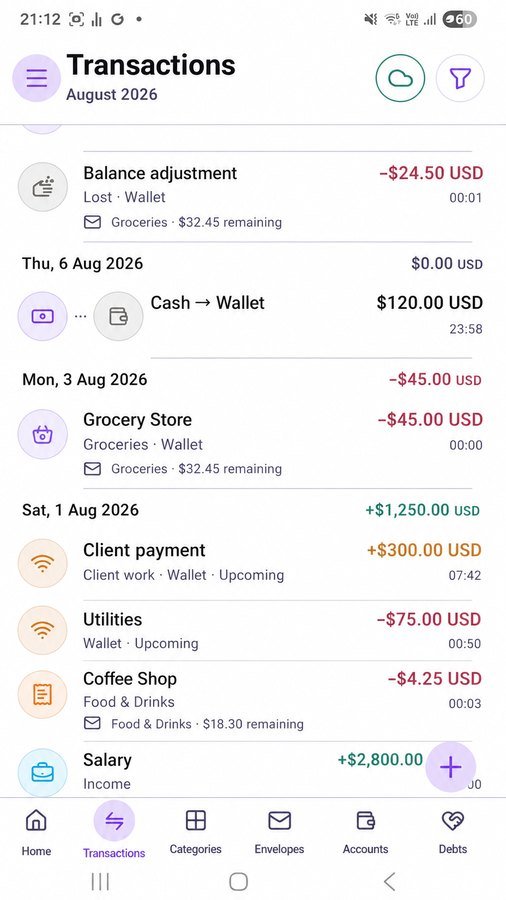 Ultimate Money Manager transactions screen